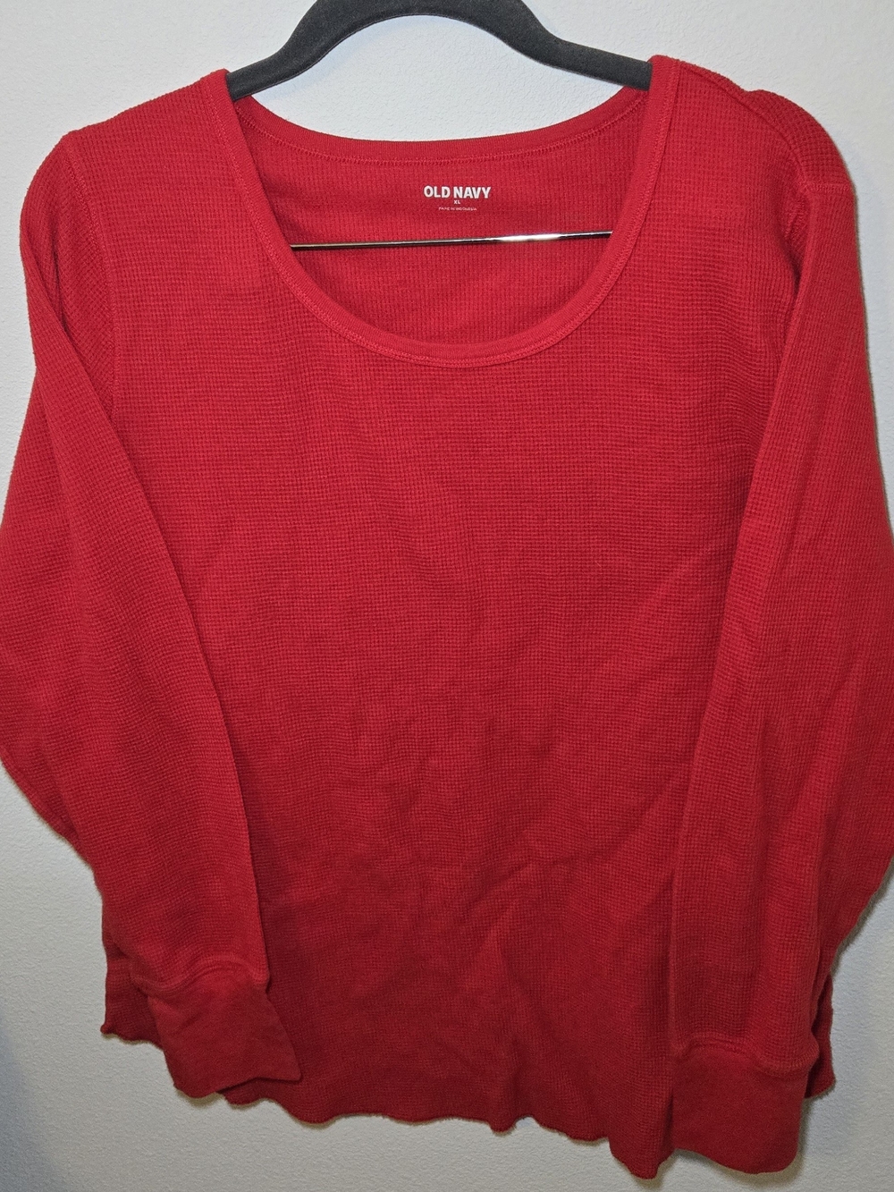Old Navy Red Long-Sleeve Waffle Knit Scoop Neck Top